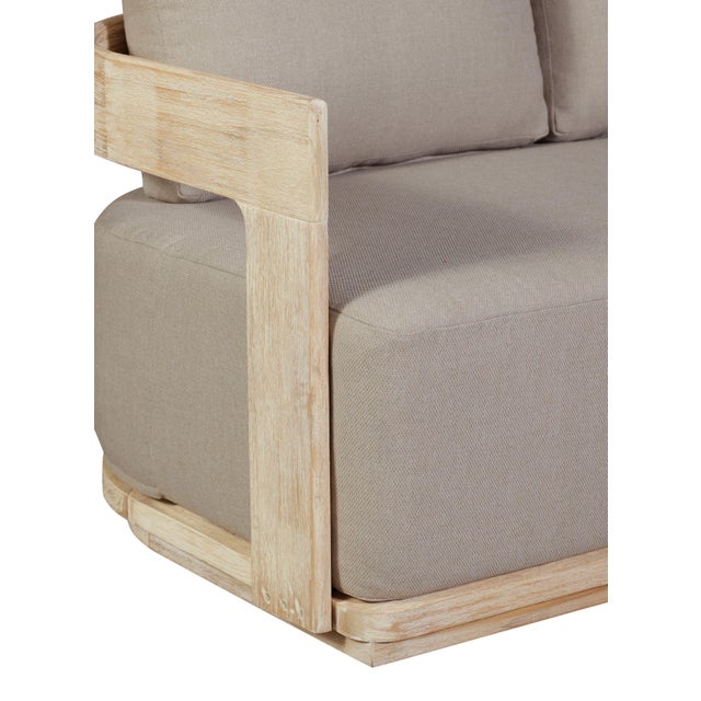 2020s Eclipse Outdoor Solid Teak Wood Sofa Natural Look - Gray Fabric For Sale - Image 5 of 10