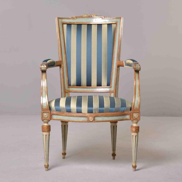 Teal Late 18th Century European Neoclassical Painted & Parcel-Gilt Armchair For Sale - Image 8 of 12