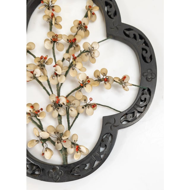 Mid-Century Decorative Chinese Chinoiserie Wall Hanging With Faux Jade Peking Glass For Sale - Image 4 of 12