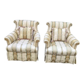 1990s Vintage Sherrill Furniture Silk Berger’s Chairs- A Pair For Sale