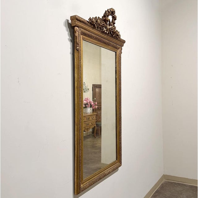 Late 19th Century 19th Century French Louis XVI Gilded Mirror With Floral Wreath Crest For Sale - Image 5 of 14