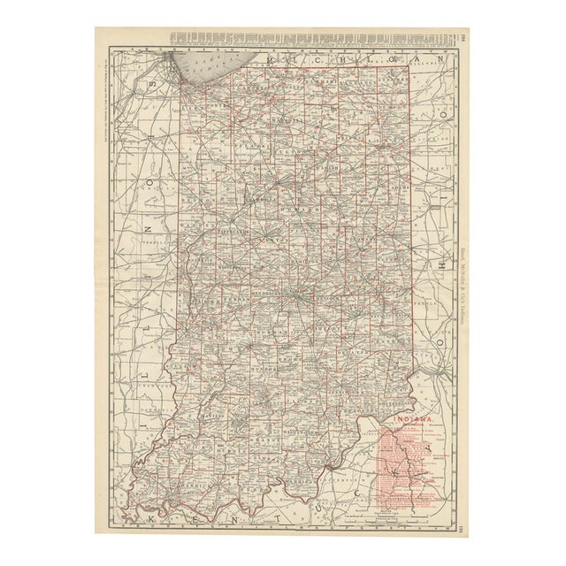 Antique Map of Indiana, The Hoosier State from Rand McNally, 1899 For Sale