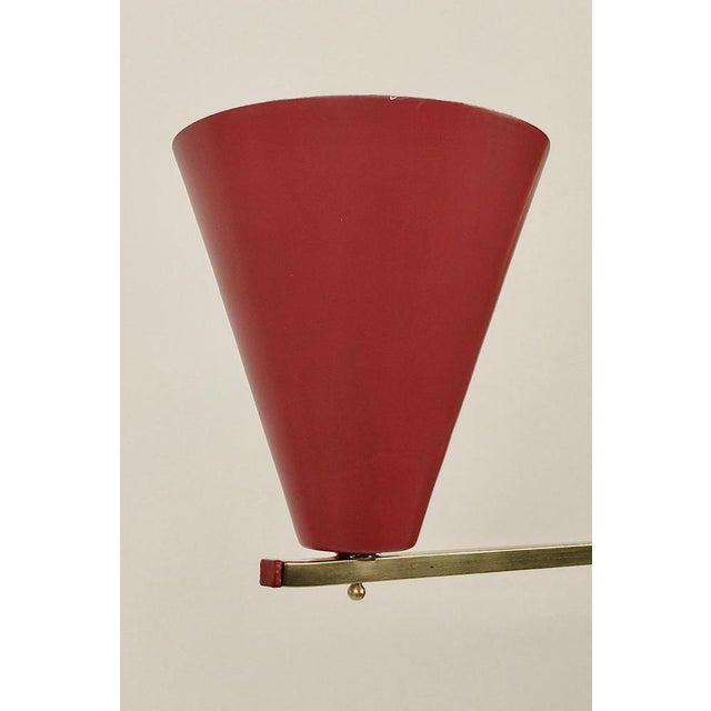Pendant Lamp with Two Shades in Red and Brass, Czechoslovakia, 1960s For Sale - Image 4 of 12