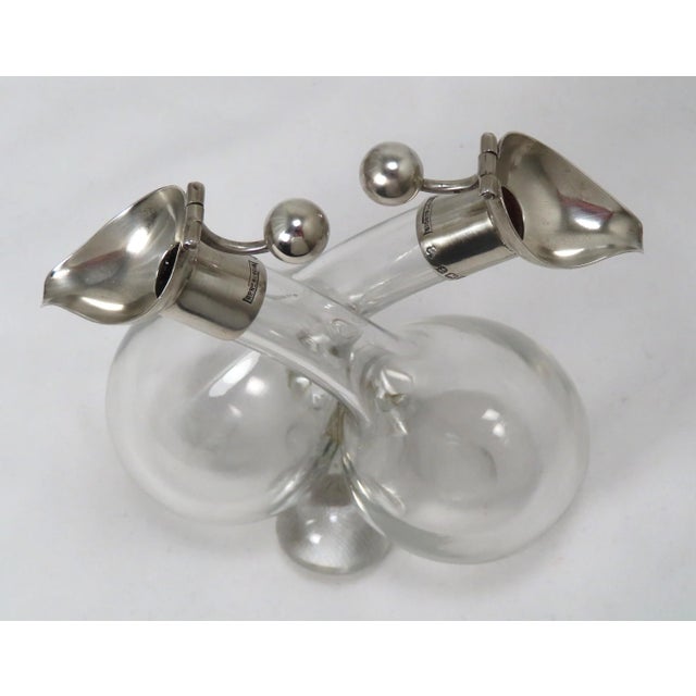 1900 - 1909 Circa 1907 Early English Arts & Crafts Hand Blown Crystal With Sterling Silver Vinegar & Oil Bottles For Sale - Image 5 of 13