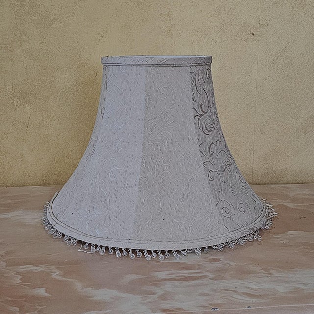 Vintage American Ivory Glazed Ceramic Table Lamp With Brass Base and Embossed Bell Shade For Sale - Image 13 of 18