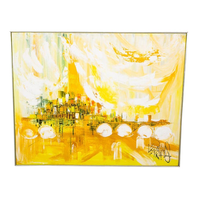 Mid Century Modern Painting Art Abstract Expressionist Lee Reynolds Yellow White For Sale