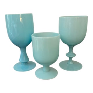 1930s Assorted Blue Opaline Goblets - Set of 3 For Sale