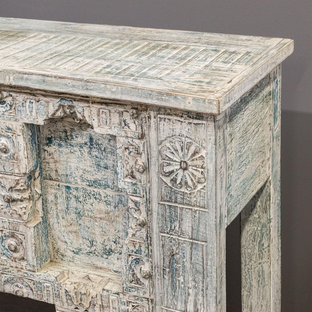 Wood Carved & Painted Console Table Made From an Antique Rajasthani Door For Sale - Image 7 of 12