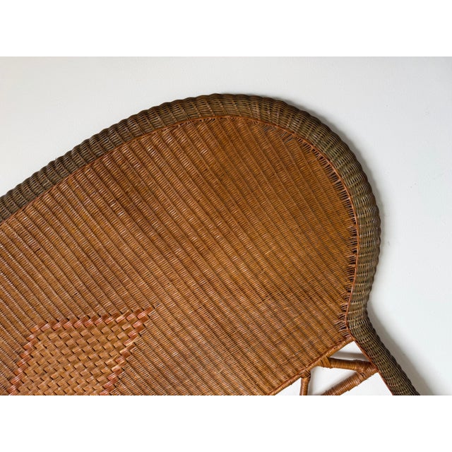 Vintage Coastal Boho-Chic Arched Rattan & Wicker Queen Size Headboard With Woven Diamond Accent For Sale - Image 4 of 13