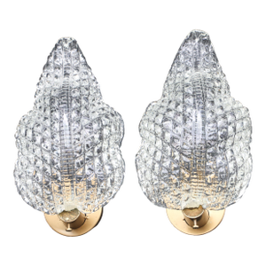 Set of 2 Wall Light Trasparent Murano Glass Leave by Barovier E Toso, 1950s