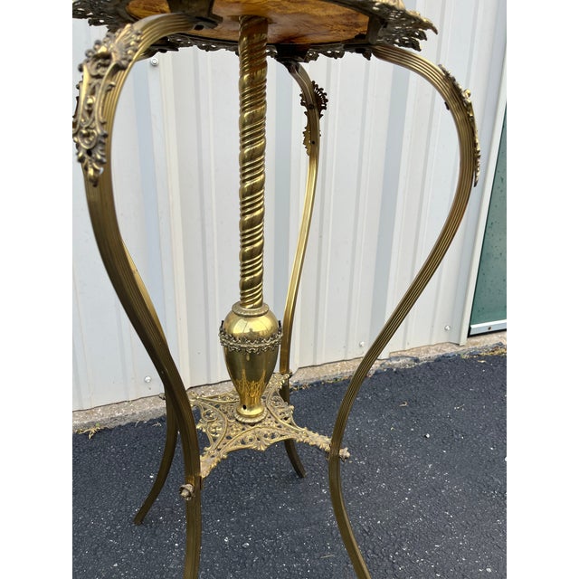 Early 1900's Juno Brass and Marble Telescoping Piano Floor Lamp With Painted Globe For Sale - Image 12 of 12