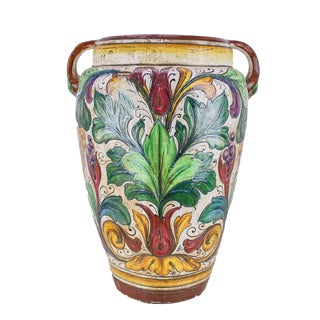 Enamelled Terracotta Vase with Floral Motifs For Sale
