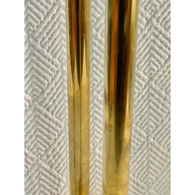 Mid 20th Century Mid to Late 18” Solid Brass Column Form Candlesticks With Octagonal Bases Vintage Hollywood Regency For Sale - Image 5 of 7