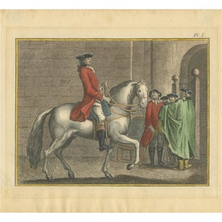 Robert Bénard after Harguiniez, Piaffe Dressage Lesson in the Pillars Encyclopédie Horse, 1750, Paper Engraving For Sale