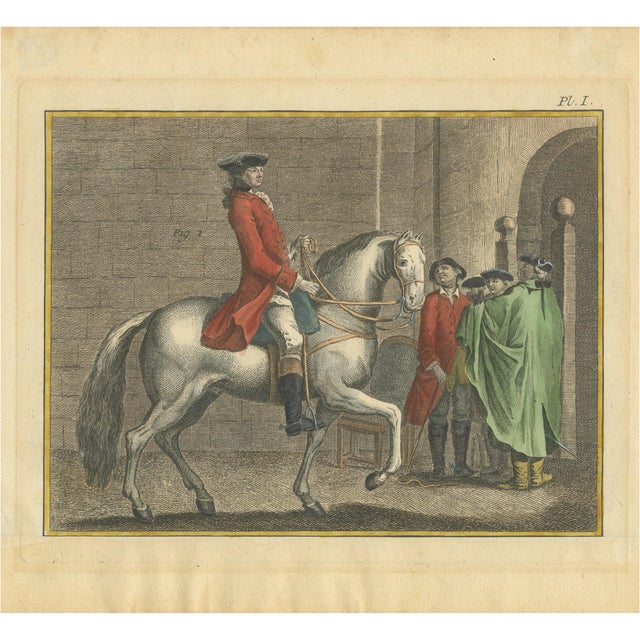 Robert Bénard after Harguiniez, Piaffe Dressage Lesson in the Pillars Encyclopédie Horse, 1750, Paper Engraving For Sale