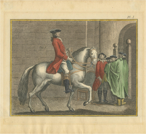 Robert Bénard after Harguiniez, Piaffe Dressage Lesson in the Pillars Encyclopédie Horse, 1750, Paper Engraving
