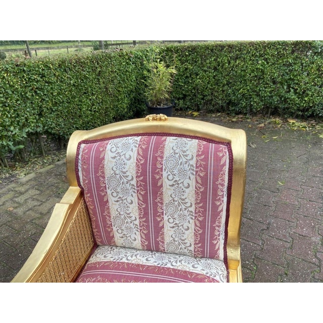 Gold 1960s French Louis XVI Gold Beech Cane Damask Settee For Sale - Image 8 of 10