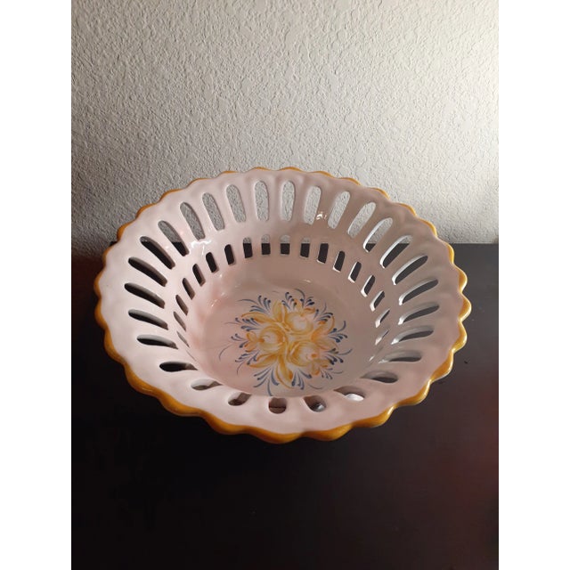 Art Deco Vintage 1980s RCCL Made in Portugal Lattice Pedestal Bowl For Sale - Image 3 of 6