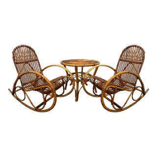 Late 20th Century Vintage Bamboo Rockers & Table, 3 Pieces For Sale