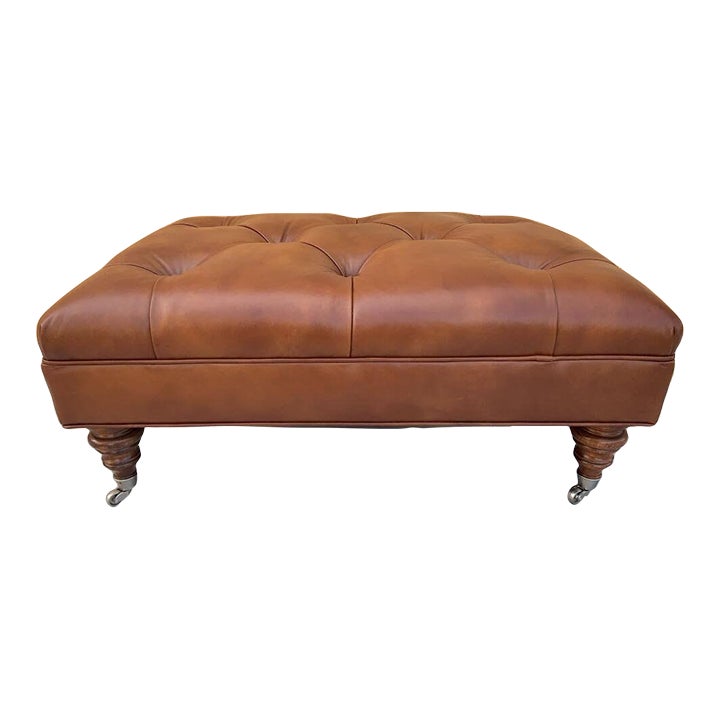 Vintage Ethan Allen English Chesterfield Style Leather Tufted Ottoman Chairish