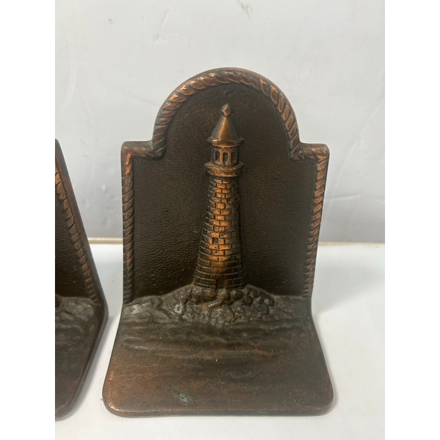 Pair of 1980s Cast Iron Lighthouse Bookends For Sale In Miami - Image 6 of 7