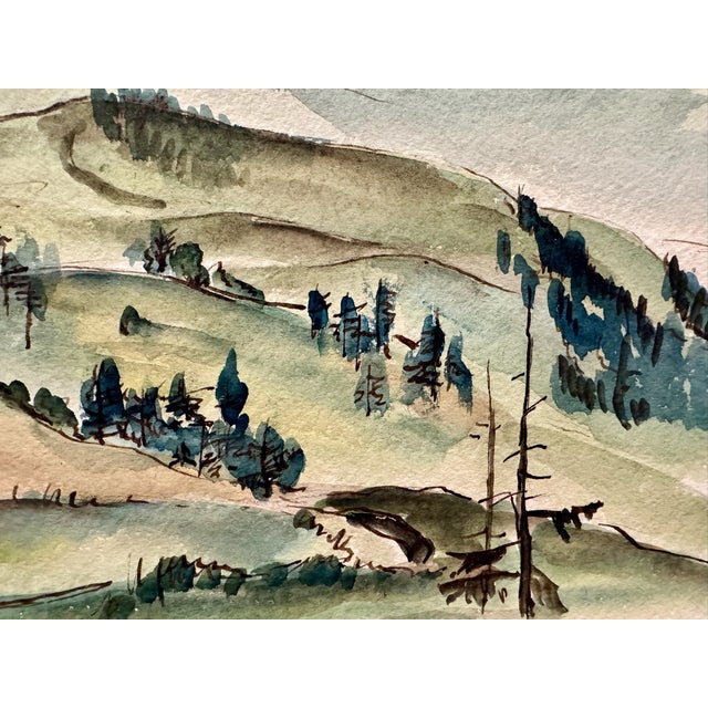 Rustic Henry Emil Salloch Original Watercolor on Paper Winter on the Rhine, 1936. For Sale - Image 3 of 8