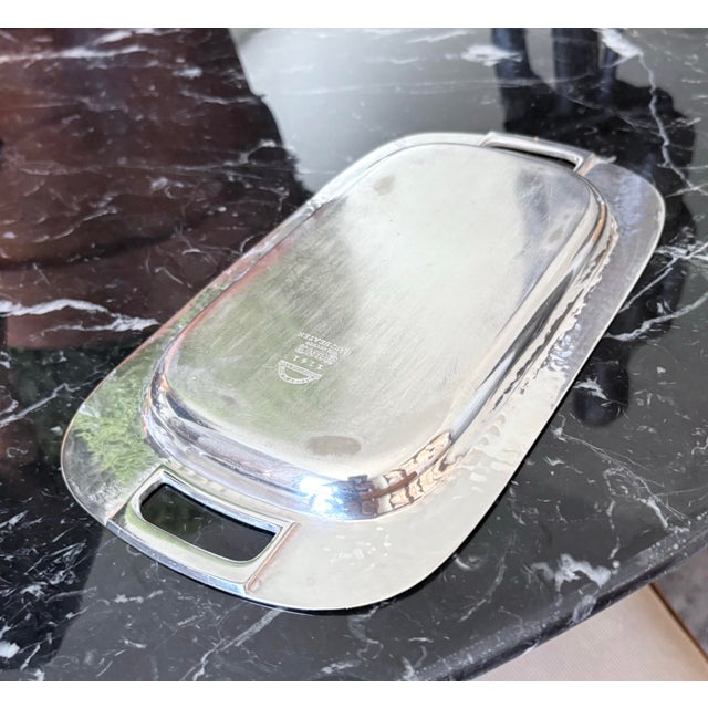 1940s Vintage Silver-Plate Serving Tray by Wm Mounts & Co. 10.5” Long With Hammered Design For Sale - Image 5 of 7