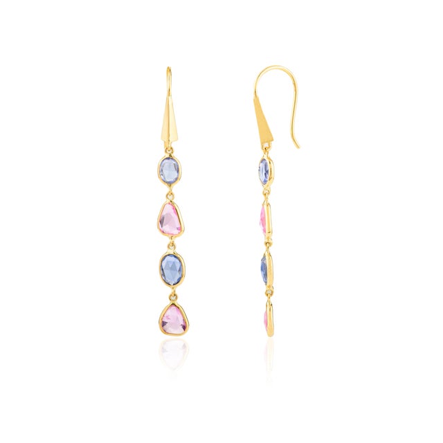 Rainbow Sapphire Uneven Cut Dangle Earrings - 2 Pieces For Sale - Image 4 of 6