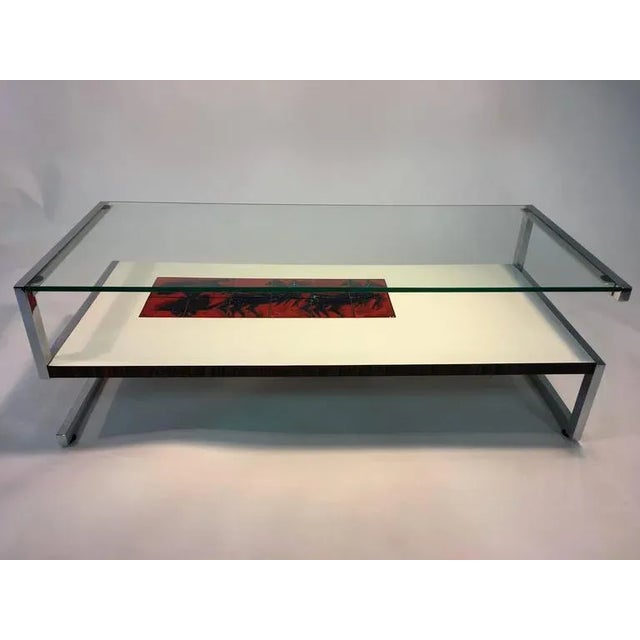 Italian Modernist Tile & Laminate Chrome Frame Coffee Table For Sale - Image 4 of 10