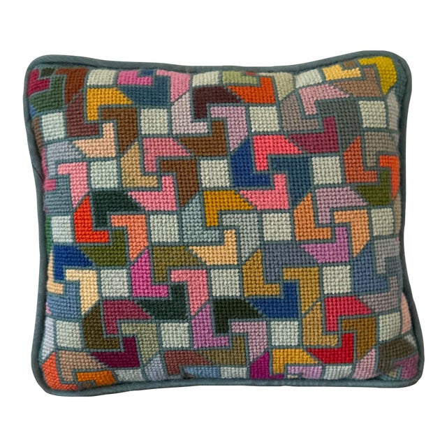 Vintage 1970s Op Art Needlepoint Pillow For Sale
