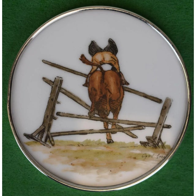Mid 20th Century Cyril Gorainoff Fox-Hunter & Hound Milk Glass Coasters With Sterling Rims- Set of 2 For Sale - Image 4 of 6