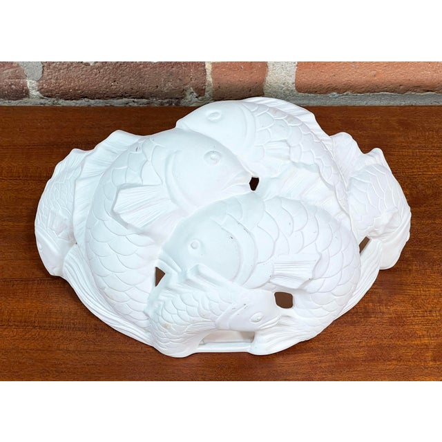 Vintage California Design White Plaster Koi Fish Wall Sconce Light Fixture For Sale - Image 4 of 7