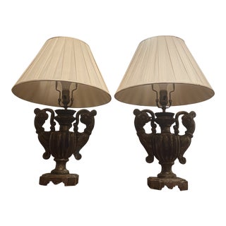 Vintage French Urn Gold Gilded Lamps - Set of 2 For Sale