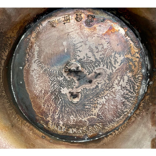 Metal Mid 20th Century Silver Plate Fruit Embossed Center Bowl Flower Display Serving Bowl Made Japan For Sale - Image 7 of 7