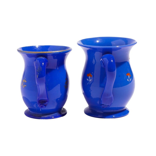 Early 19th Century Pair of English Miniature Blue Opaline Blown Glass Mugs, C. 1830 For Sale - Image 5 of 6