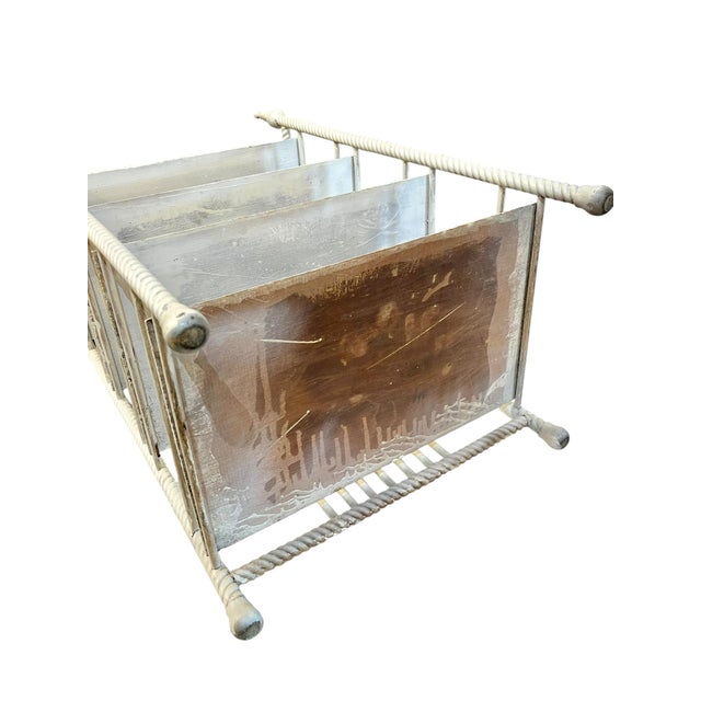 Antique French Provincial Style White Painted Wicker Stick and Ball Etagere Shelf For Sale - Image 15 of 17