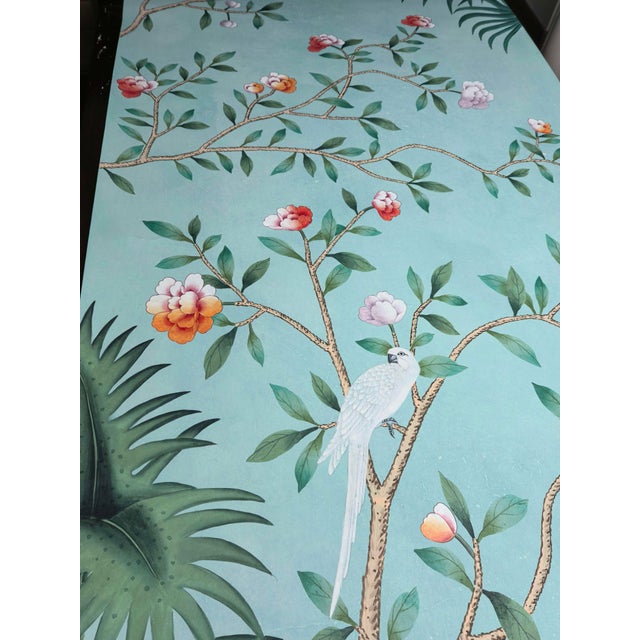 Paper Hand-Painted Chinoiserie Tropical Garden Mural on Edo Xuan Paper – 7 Panels For Sale - Image 7 of 10