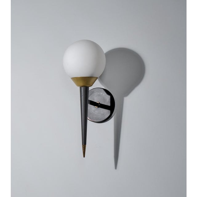 Italian Wall Sconce in Black Steel and Brass, 1950s For Sale - Image 6 of 6