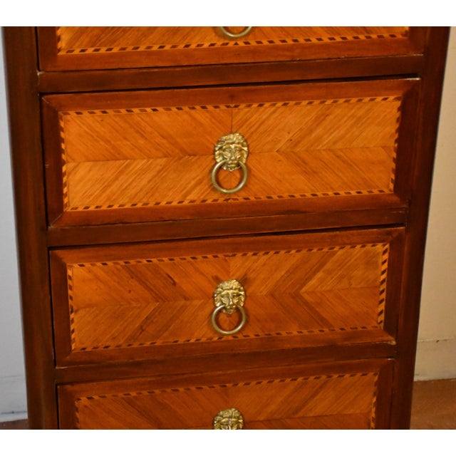 1900 - 1909 1900s Antique French Louis XV Walnut Inlaid & Marble Top Lingerie Stand For Sale - Image 5 of 16