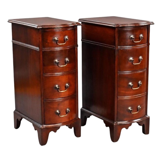 Mahogany Bow Front Bedside Chests of Drawers, 1920, Set of 2 For Sale