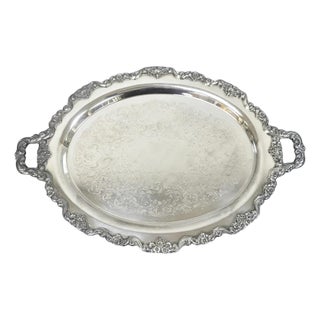 Vintage Poole 400 Lancaster Rose Silver Plated Bar Serving Platter Tray on Feet For Sale