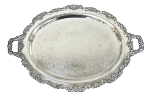 Vintage Poole 400 Lancaster Rose Silver Plated Bar Serving Platter Tray on Feet