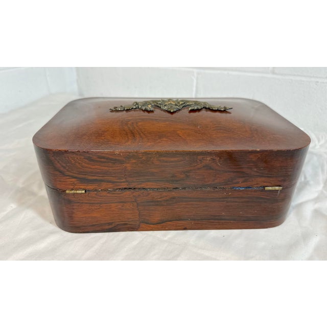 Quality Antique 19th Century Handmade Wood Bronze Writing Lap Desk Domed Box For Sale - Image 14 of 17