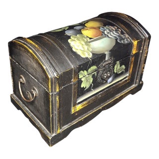 Vintage Hand Painted Wooden Dome Lidded Table Chest For Sale