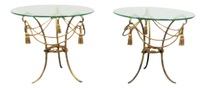 Hollywood Regengy Gold Tassel Glass Top Tables - a Pair