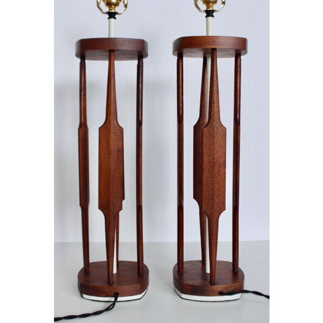 Tall Tony Paul for Westwood Walnut & White "Catkin" Table Lamps, 1950s - A Pair For Sale - Image 9 of 17