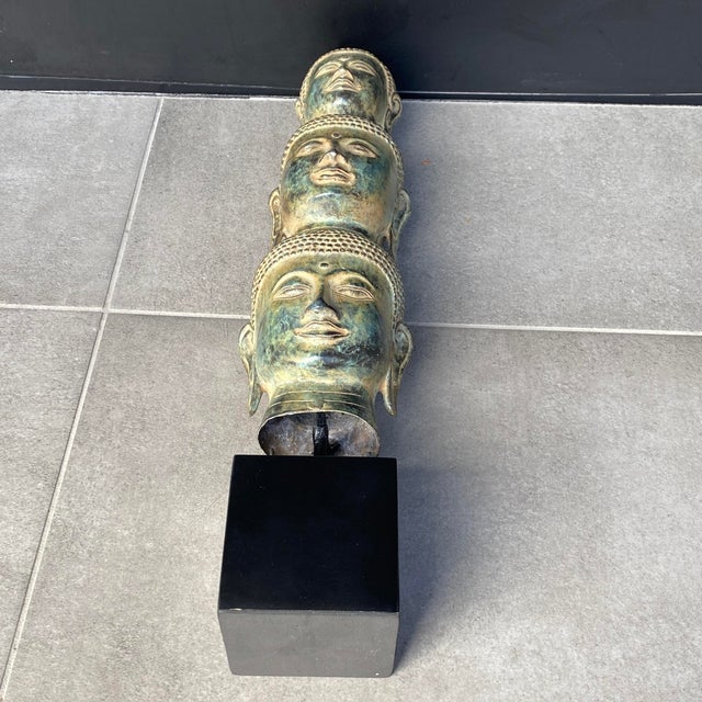3 Buddha Heads on Base, 1800s For Sale - Image 3 of 12