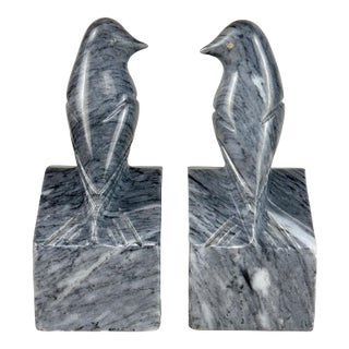 Vintage Italian Marbled Onyx Carved Bird Library Bookends - A Pair For Sale
