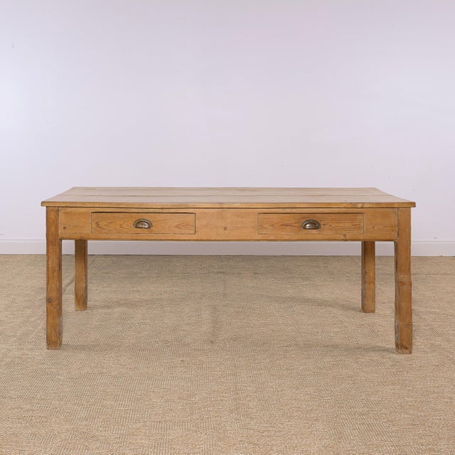 Antique Pine Farmhouse Table With Two Drawers | Circa 1880 For Sale - Image 4 of 8