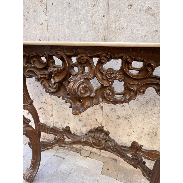 Wood Baroque Console and Mirror in Wood, 1900s, Set of 2 For Sale - Image 7 of 14
